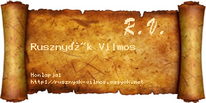 Rusznyák Vilmos névjegykártya